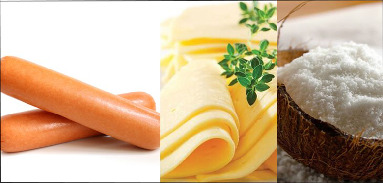 Nguyên liệu và dụng cụ sử dụng chiên xúc xích bằng nồi chiên không dầu với phô mai