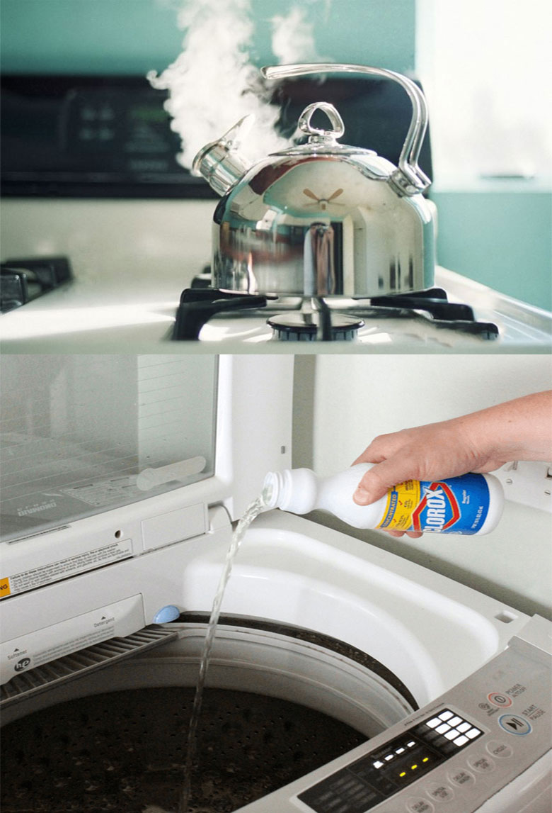 Sử dụng nước nóng và Clo để vệ sinh lồng máy giặt