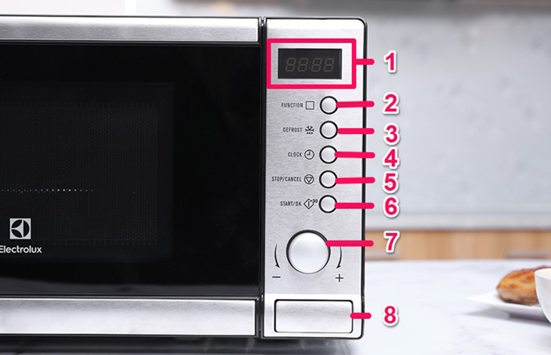 Cấu tạo của lò vi sóng với các nút trên bảng điều khiển