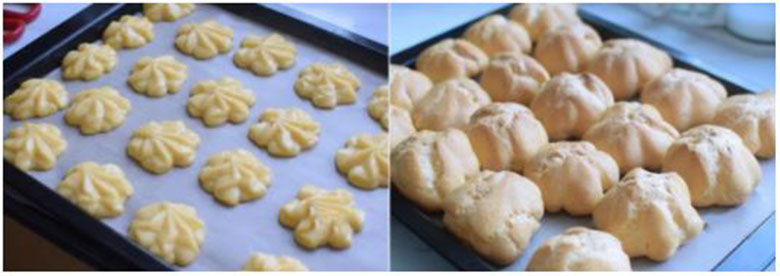 Cách làm bánh su kem bằng lò nướng khi cho vỏ bánh vào nướng