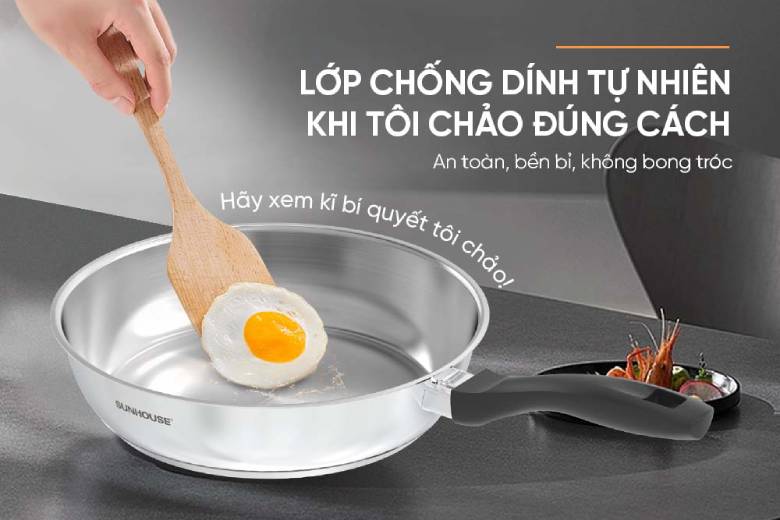  Chảo inox Impact Sunhouse ECO IN26M3 - Lớp chống dính tự nhiên an toàn cho sức khỏe