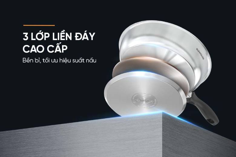  Chảo inox Impact Sunhouse ECO IN26M3 - Cấu trúc 3 lớp đáy