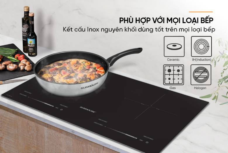 Chảo Inox nguyên khối Sunhouse Mama Desire DE26M - Thiết kế sang trọng, tinh tế cho không gian bếp
