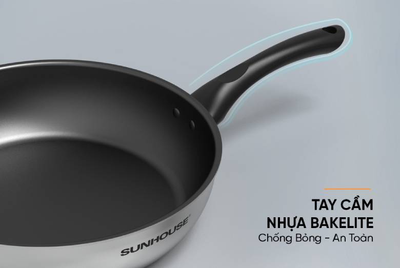 Chảo Inox nguyên khối Sunhouse Mama Desire DE26M - Tay cầm Epoca Bakelite chống bỏng