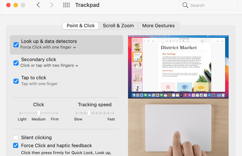 Cách sử dụng chuột cảm ứng trên laptop - Cài đặt trên MacOS