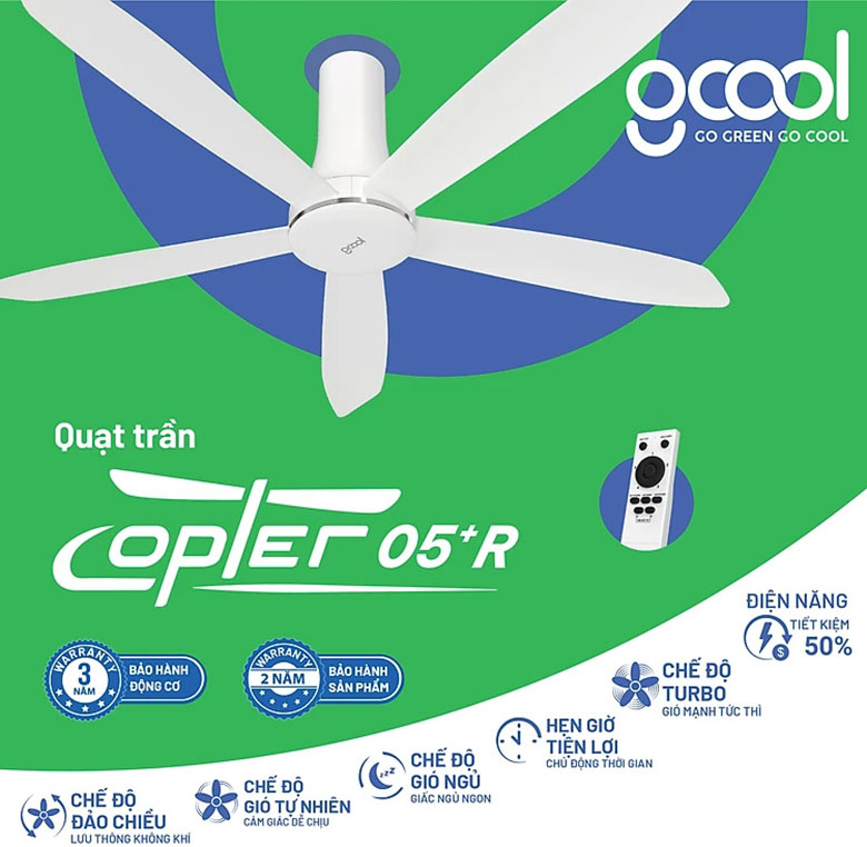 Thiết kế hiện đại - Quạt trần GCOOL Copter 05 PLUS R màu trắng ngà