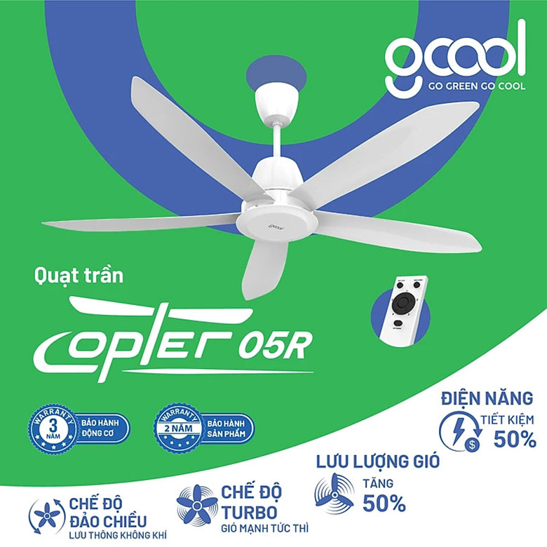 Thiết kế hiện đại - Quạt trần GCOOL Copter 05 R màu Trắng ngà