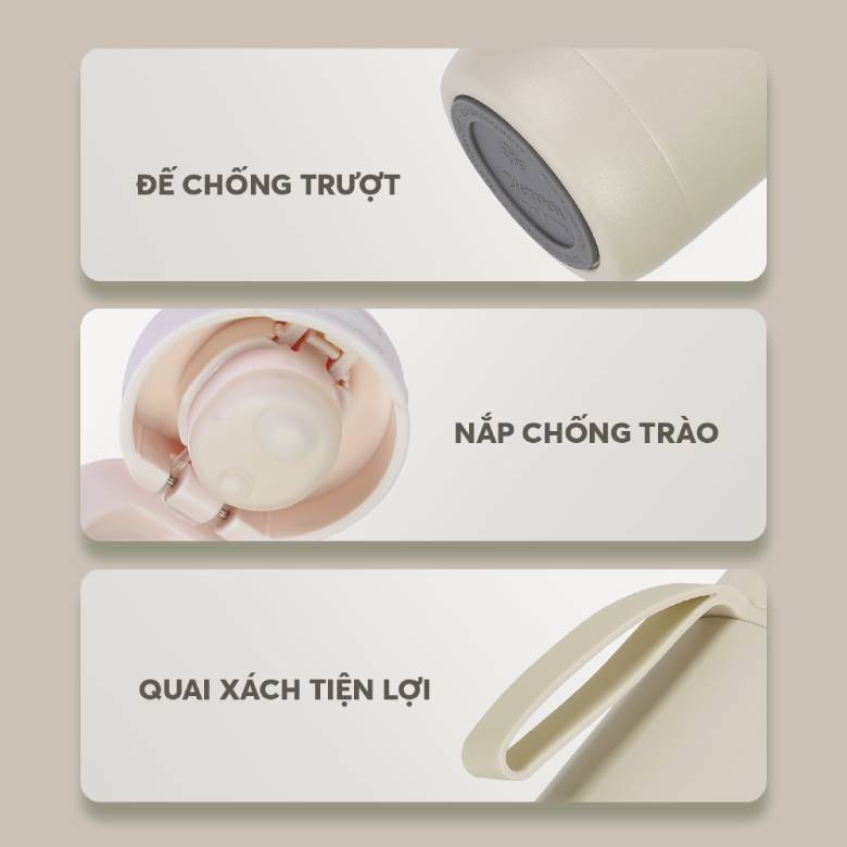  Bình giữ nhiệt inox 500 ml Elmich EL8306WH màu trắng - Đế Silicone chống trơn trượt, giảm tiếng ồn 