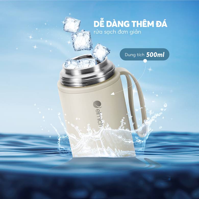  Bình giữ nhiệt inox 500 ml Elmich EL8306WH màu trắng - Miệng cốc rộng dễ dàng thêm đá và vệ sinh dễ dàng