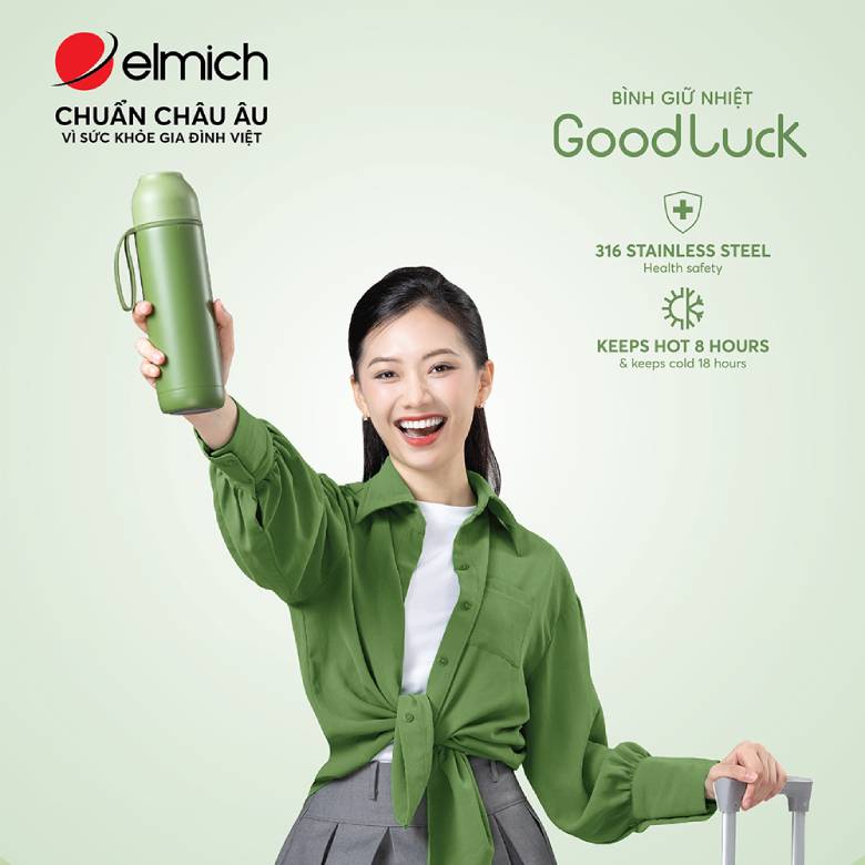 Bình giữ nhiệt inox 500 ml Elmich EL8306OV màu xanh lá - Thiết kế đa sắc màu cho mọi phong cách
