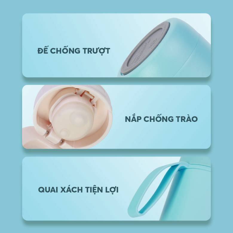  Bình giữ nhiệt inox 500 ml Elmich EL8306AB màu xanh ngọc - Đế Silicone chống trơn trượt