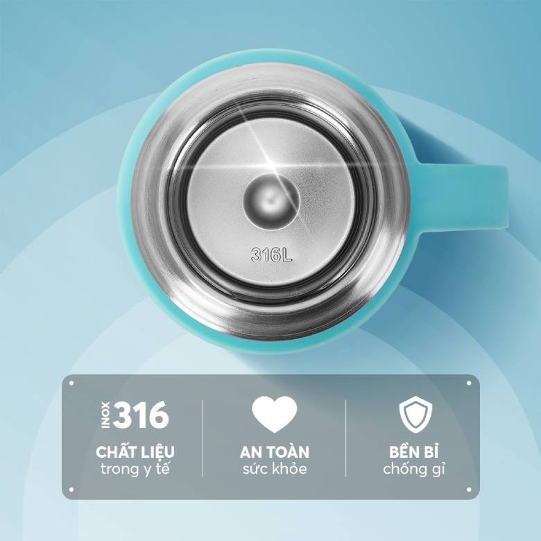  Bình giữ nhiệt inox 500 ml Elmich EL8306AB màu xanh ngọc - Chất liệu inox 316 an toàn