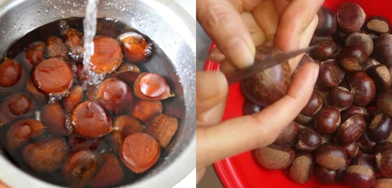 Sơ chế hạt dẻ trước khi nướng hạt dẻ bằng lò vi sóng