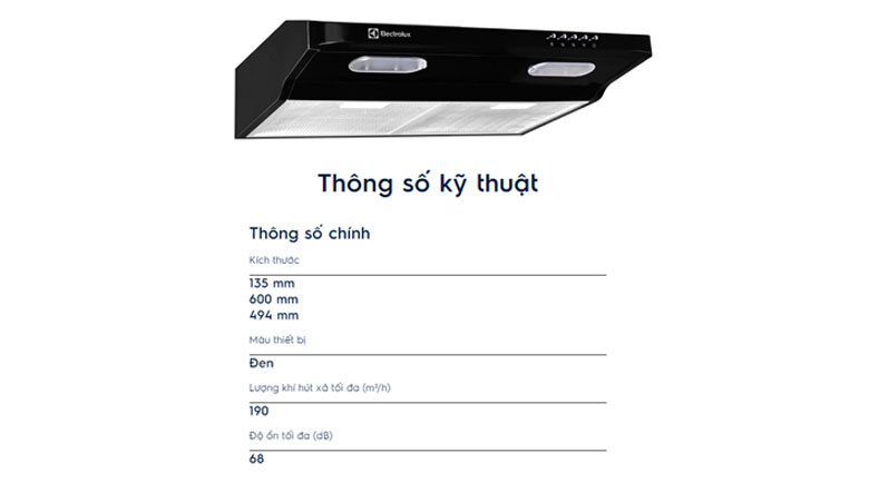 Máy hút mùi kích thước 60cm Electrolux EFT6032K
