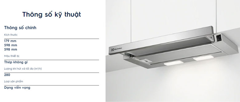Máy hút mùi kích thước 60cm Electrolux LFP216S