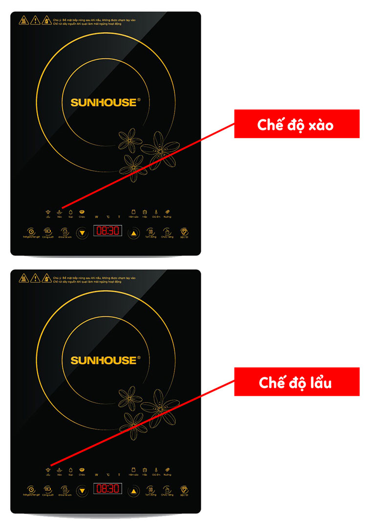 Cách sử dụng bếp từ Sunhouse sử dụng chức năng xào và lẩu