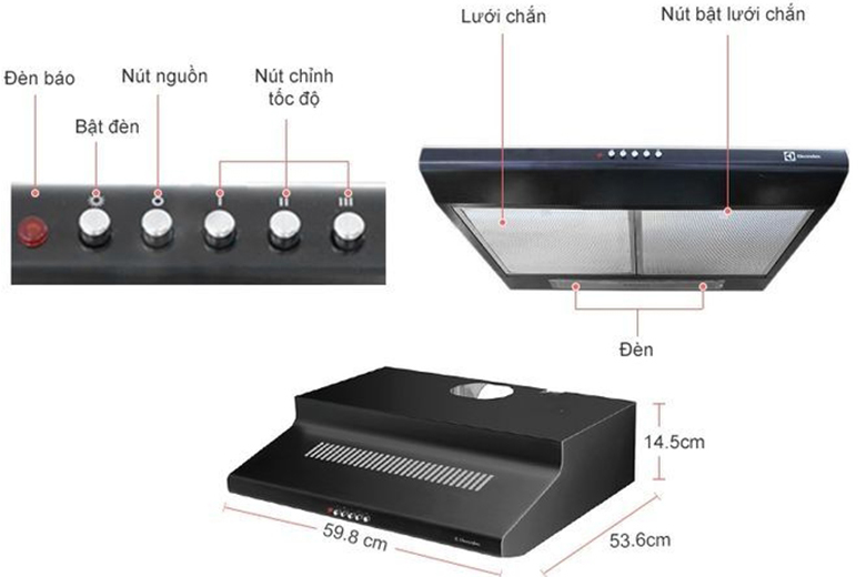 Kích thước máy hút mùi Electrolux EFT6510K