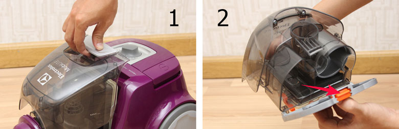 Vệ sinh máy hút bụi Electrolux: Đổ bụi