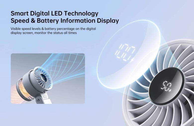 Quạt cầm tay Jisulife Life 7 3600mAh Hồng J2545 - Màn hình LED thông minh kiểm soát dễ dàng