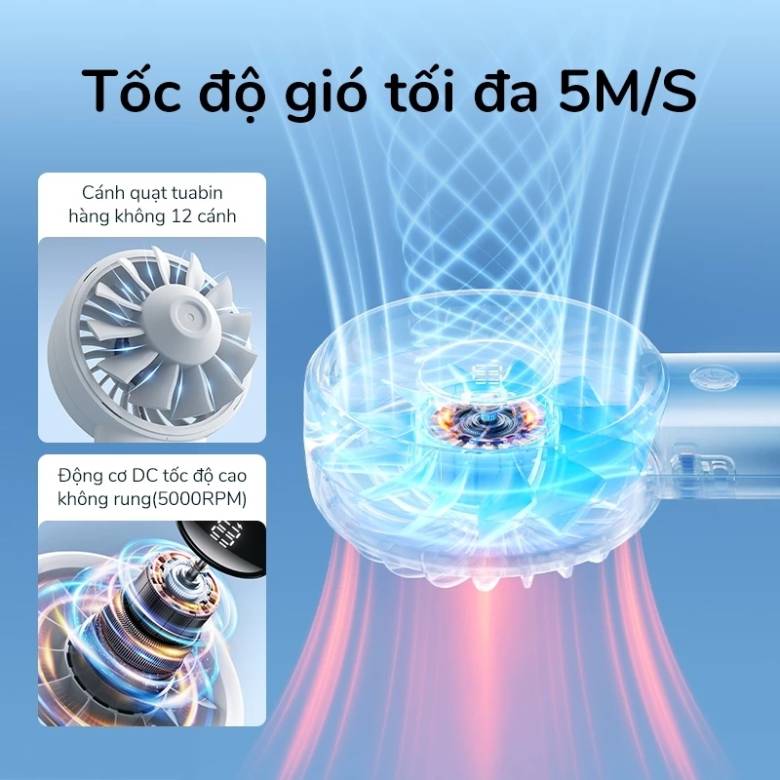 Quạt cầm tay Jisulife Life 4 5000mAh Hồng J2866 - Động cơ không chổi than mạnh mẽ, êm ái