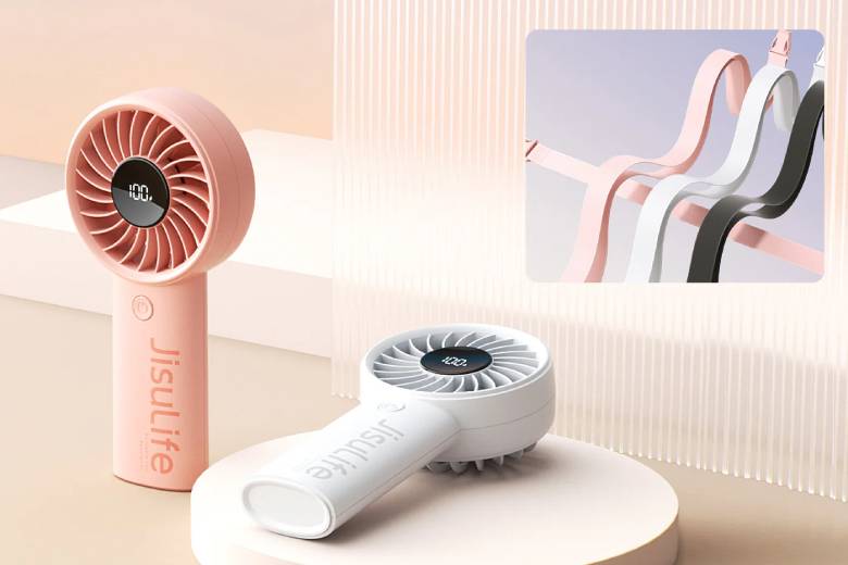 Quạt cầm tay Jisulife Life 4 5000mAh Hồng J2866 - tích hợp dây đeo tiện dụng