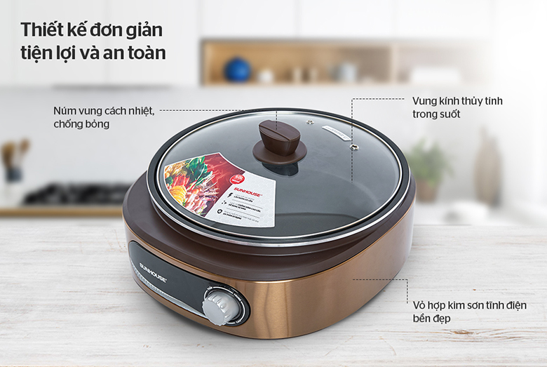 Thiết kế-Nồi lẩu điện Sunhouse 5 lít SHD4525
