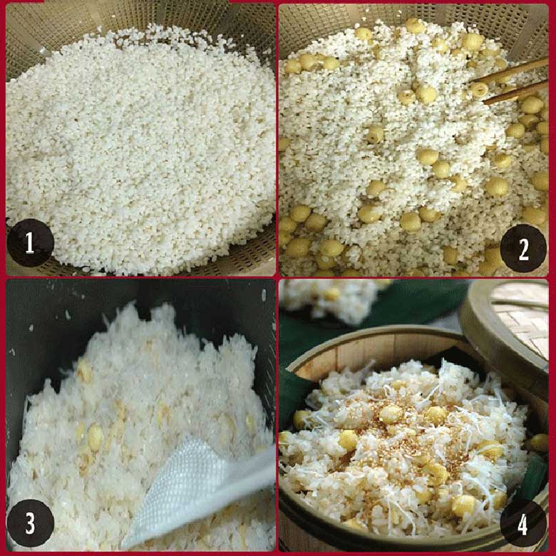 Tiến hành cách nấu xôi hạt sen bằng nồi cơm điện