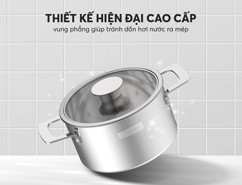 Thiết kế hiện đại - Bộ nồi Inox liền khối Elmich Hera EL-8138IN size 16, 18, 22 chảo full induction 26cm