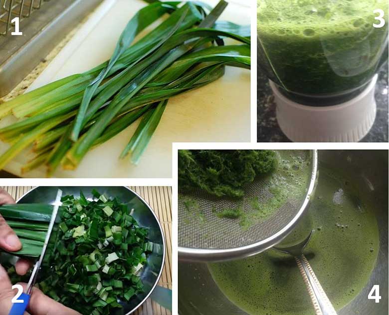 Cách nấu xôi lá dứa bằng nồi cơm điện sơ chế lá dứa