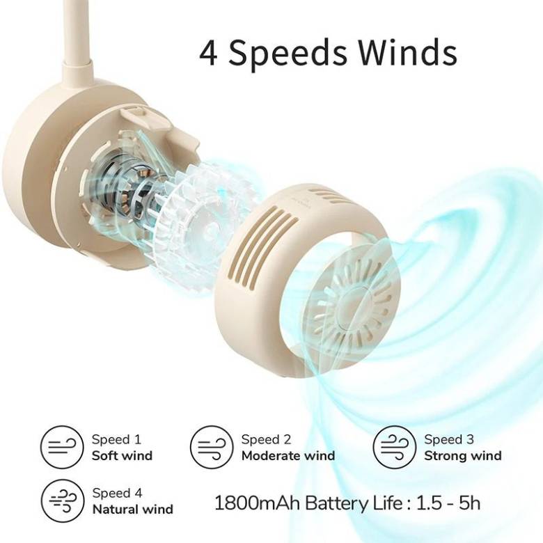 Quạt đeo cổ Jisulife FA25 J2309 1800mAh Xám - 4 tốc độ gió tùy chỉnh