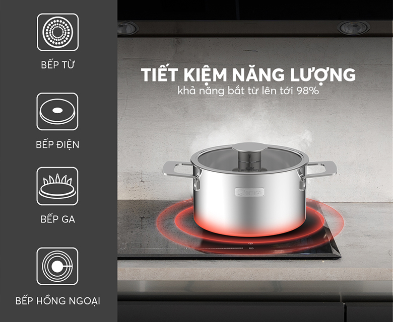 Chất liệu inox 304 - Bộ nồi inox liền khối Elmich Hera EL-8136IN size 16,18, 22cm, chảo 24cm