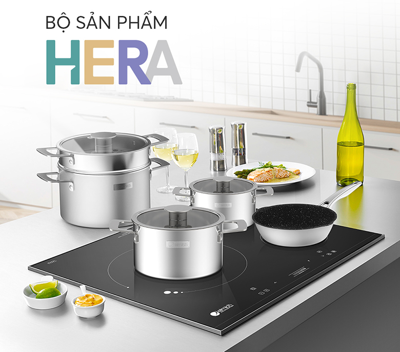 Bộ sản phẩm Hera - Bộ nồi inox liền khối Elmich Hera EL-8135IN size 18, 22cm, chảo 26cm