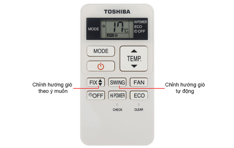 cách sử dụng điều khiển điều hòa Toshiba: điều chỉnh hướng gió