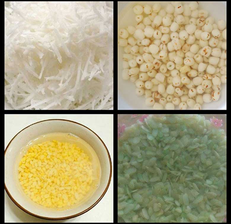 Cách nấu xôi cốm bằng nồi cơm điện sơ chế đậu xanh, hạt sen và cốm