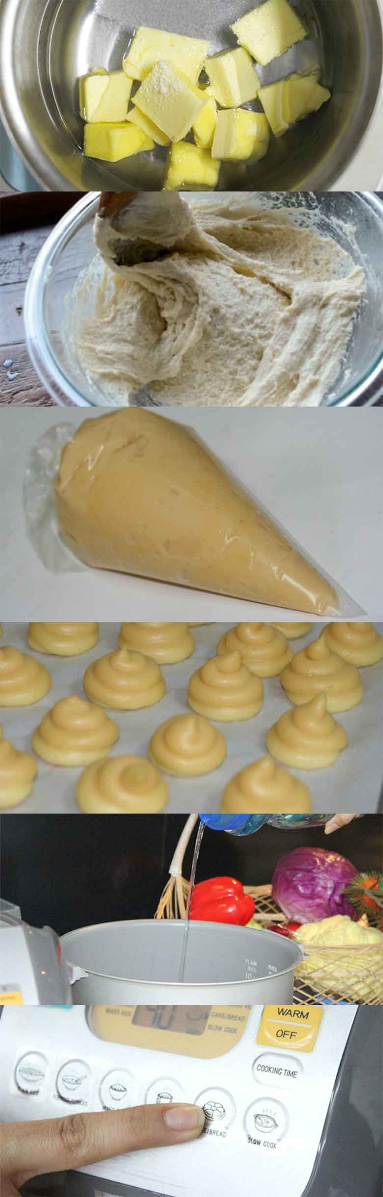 Cách làm bánh su kem bằng nồi cơm điện nhắc đến việc làm vỏ bánh