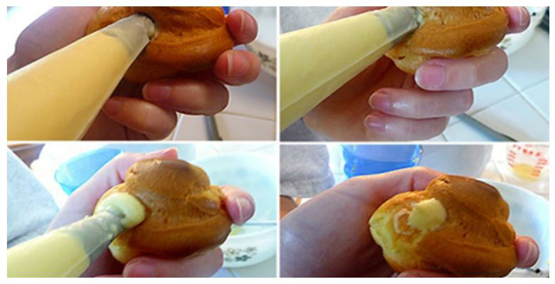 Cách làm bánh su kem bằng nồi cơm điện cho kem vào vỏ bánh