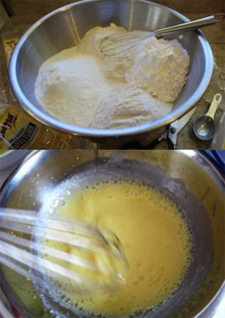 Cách làm bánh cupcake bằng nồi cơm điện khi pha hồn hợp bột và đập trứng gà