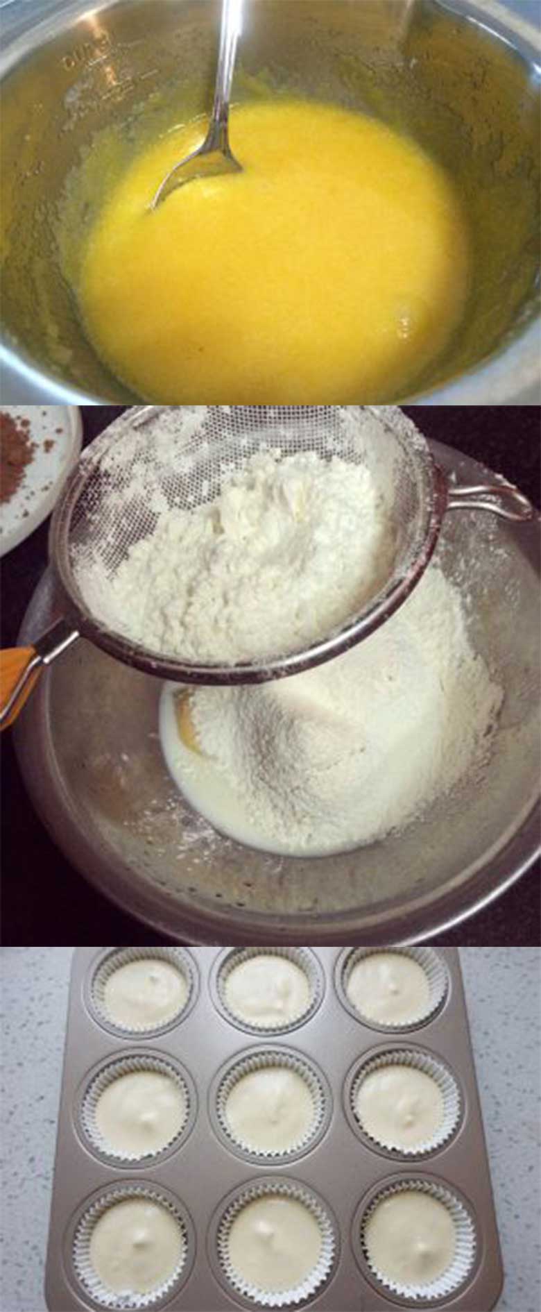 Cách làm bánh cupcake bằng nồi cơm điện tiếp tụ cho đường, đánh trứng nhuyễn