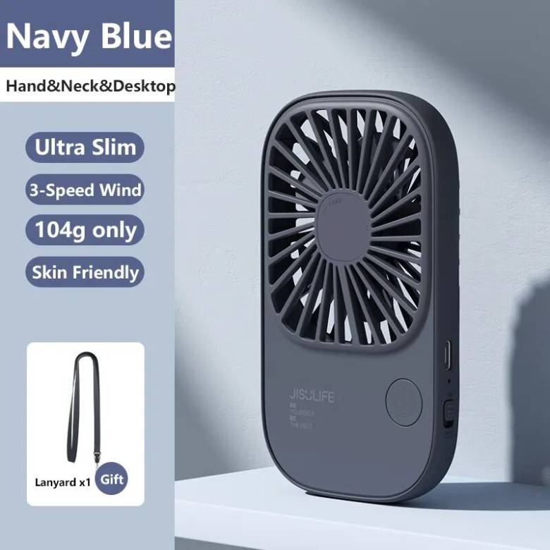 Quạt cầm tay Jisulife FA49-J2248 2000mAh Xanh Navy - Thiết kế siêu mỏng thời trang