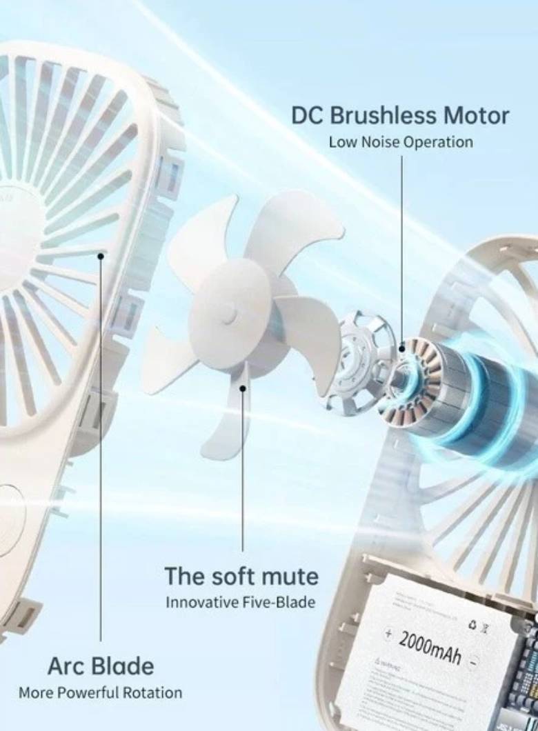 Quạt cầm tay Jisulife FA49-J2231 2000mAh Nâu - động cơ êm ái