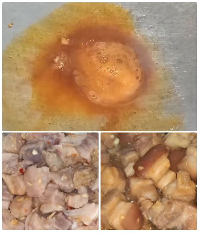 Xào thịt trước khi cho vào kho thịt bằng nồi cơm điện