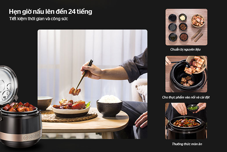 Tiết kiệm thời gian và điện năng-Nồi áp suất điện tử đa năng 5L Sunhouse Mama SHD1586B đen