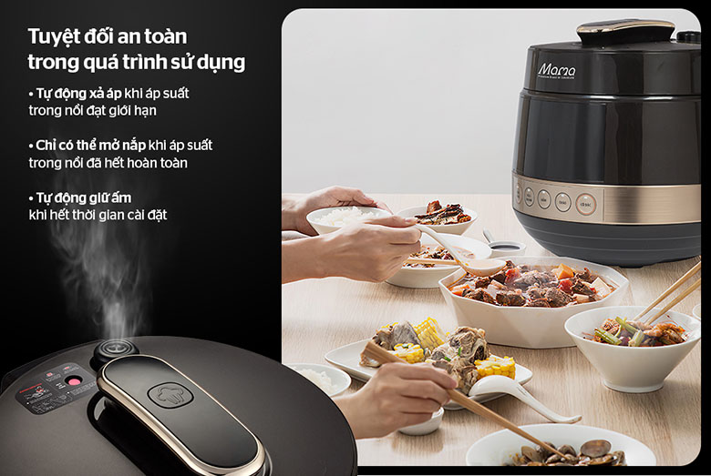 An toàn khi sử dụng-Nồi áp suất điện tử đa năng 5L Sunhouse Mama SHD1586B đen