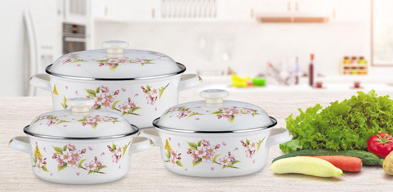 Bộ nồi nấu bếp từ của Nhật tráng men hoa hồng