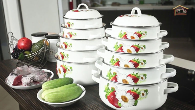 Bộ nồi nấu bếp từ của Nhật tráng men Mishio