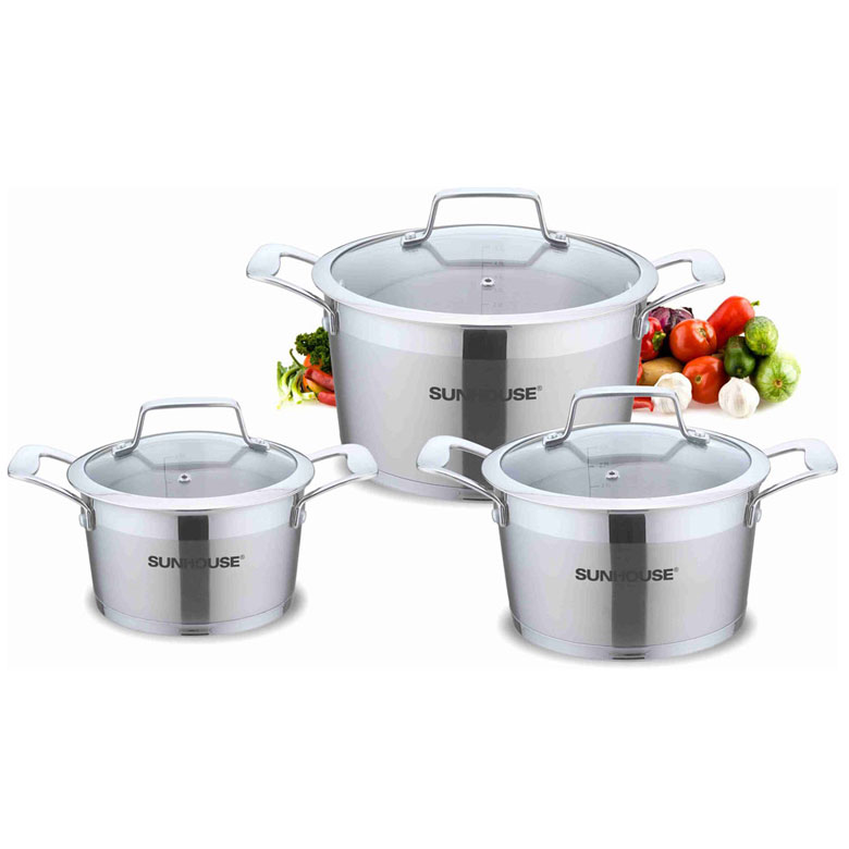 Bộ nồi inox bếp từ Sunhouse thiết kế đẹp với nhiều loại lựa chọn