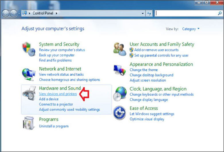 Cách kết nối laptop với loa bluetooth tiếp tục chọn Control Panel => chọn View Devices and Printers