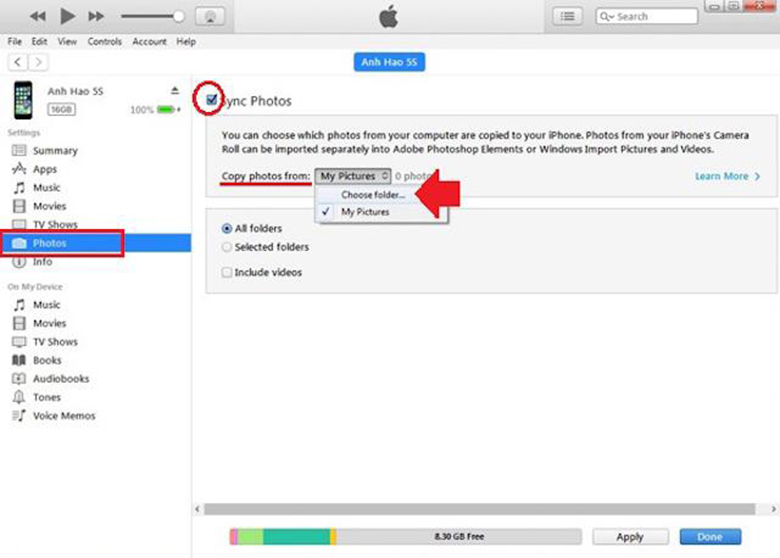 Cách chuyển hình từ laptop sang iPhone qua iTunes kiểm tra quyền truy cập và đồng bộ