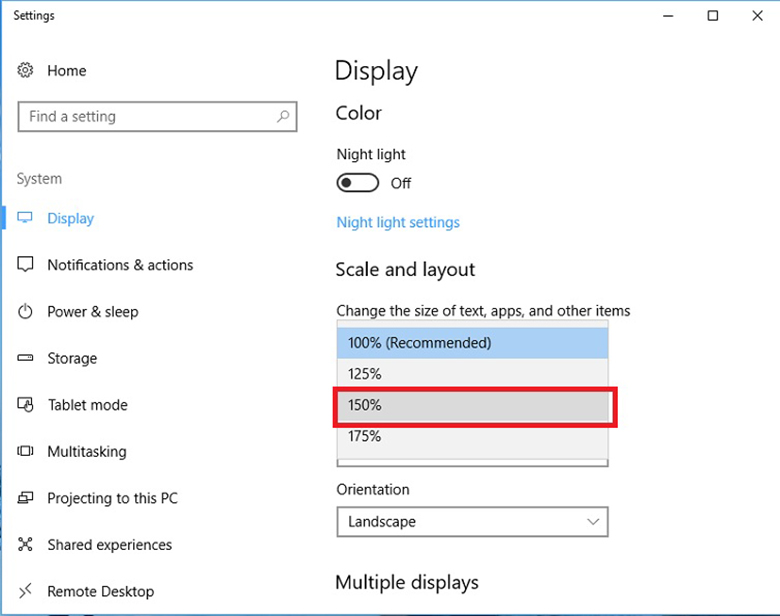 Cách phóng to màn hình laptop -  Chọn kích thước phóng to