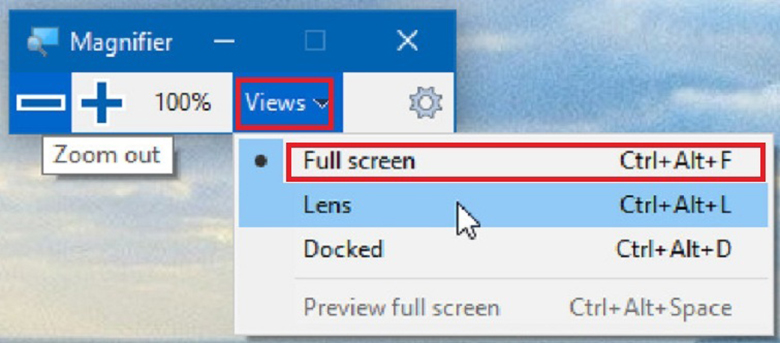 Sử dụng thanh công cụ Magnifier đều chỉnh phóng to màn hình laptop, máy tính